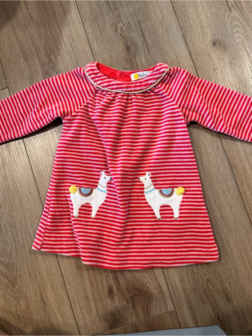 Baby Boden Striped Llama Appliqué Dress 3-6 Months